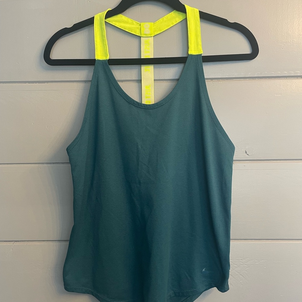 Nike Women's Teal and Neon Yellow Tank Top